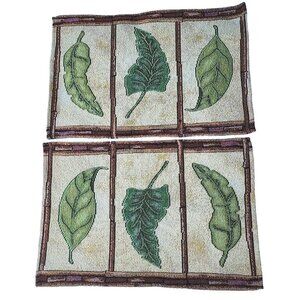VTG Tapestry Large Leaves Green Fern Patio Garden Rectangular Placemat Set Of 2